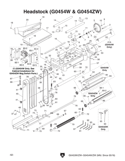 Parts for G0454W 20