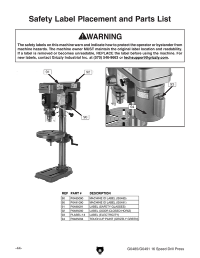 Part Diagram for G0491