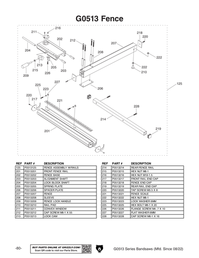 Part Diagram for G0513X2