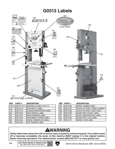 Part Diagram for G0513X2