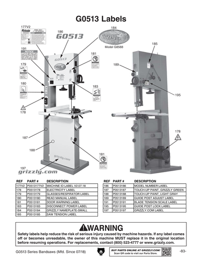 Part Diagram for G0513X2F
