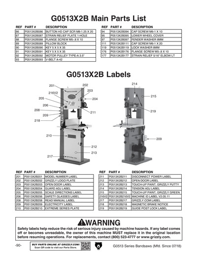 Part Diagram for G0513X2F