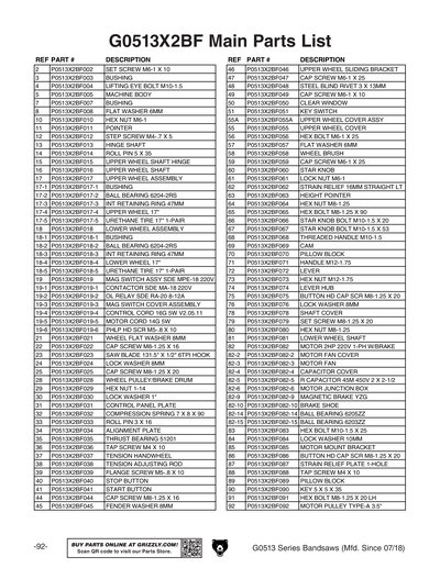 Part Diagram for G0513X2F