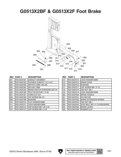 Part Diagram for G0513X2F