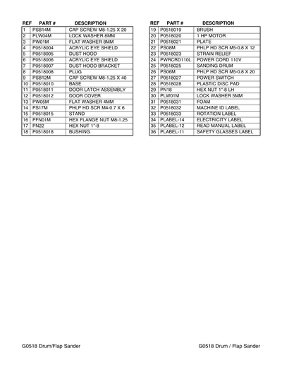 Part Diagram for G0518