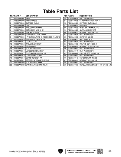 Part Diagram for G0526A40