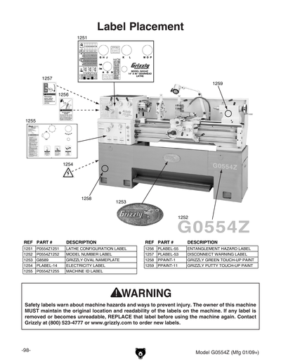 メリンダページ Parts for G0554Z 14