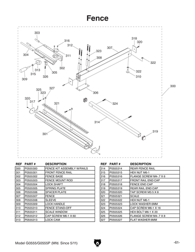 Parts for G0555P 14