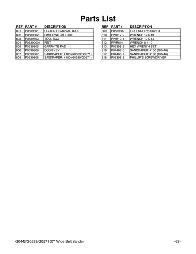 Part Diagram for G0571
