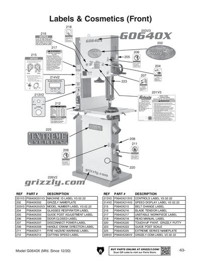 Parts for G0640X 17