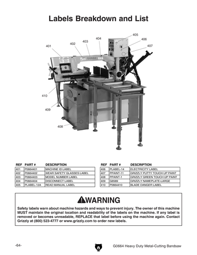Part Diagram for G0664