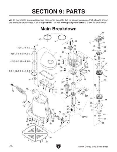 Parts for G0739 1/2 HP Benchtop Oscillating Spindle Sander