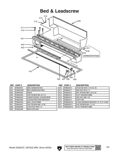 Parts for G0752Z 10