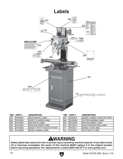 Parts for G0759 7