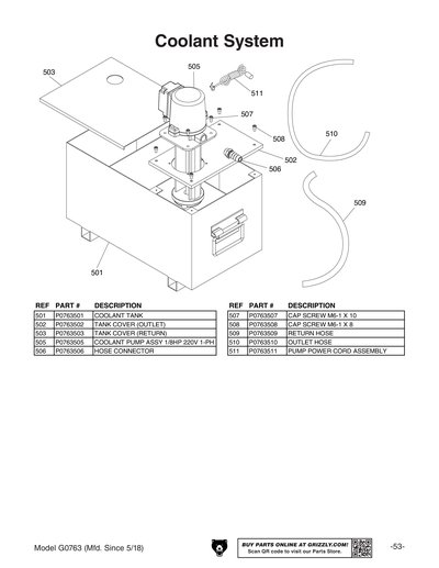 Parts for G0763 6