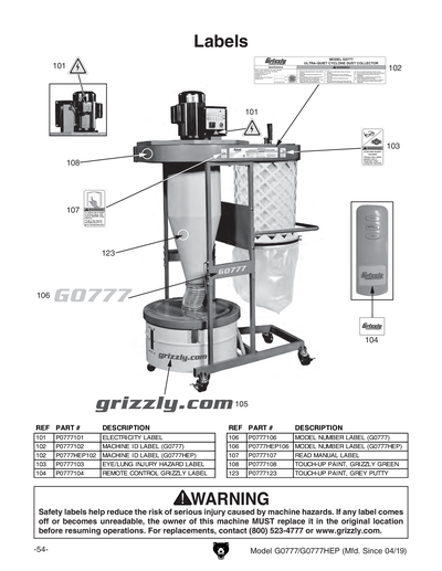 Part Diagram for G0777