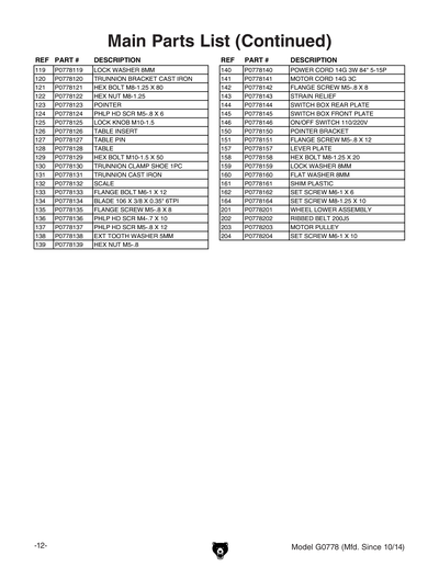 Part Diagram for G0778