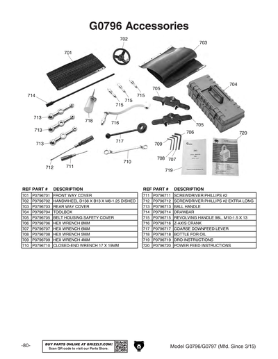 Parts for G0796 9