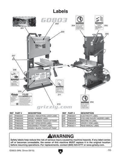 Parts for G0803 9