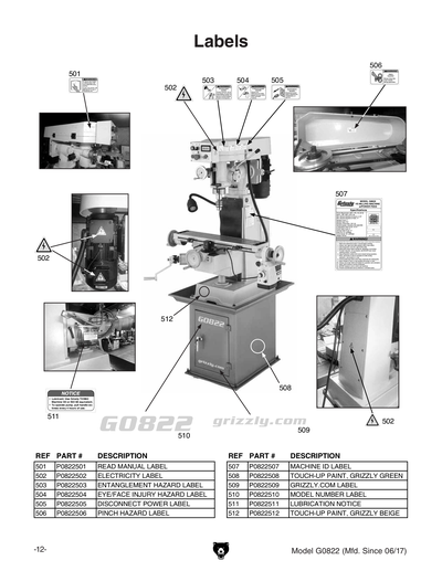 Part Diagram for G0822