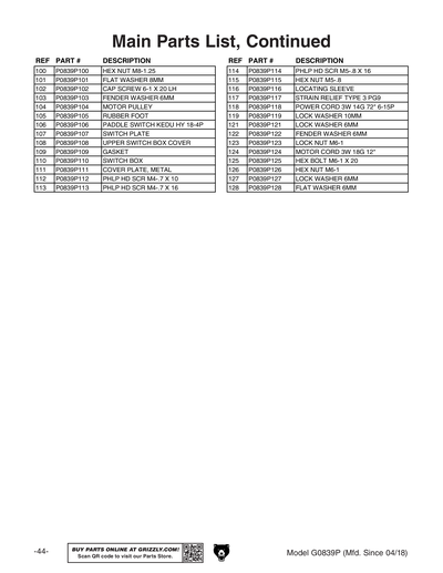 Part Diagram for G0839P