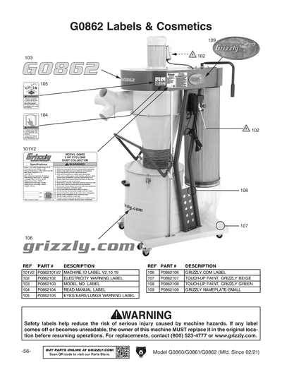 Part Diagram for G0861