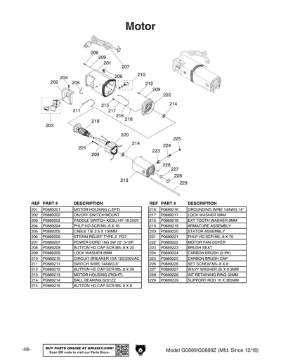 Parts for G0889 13