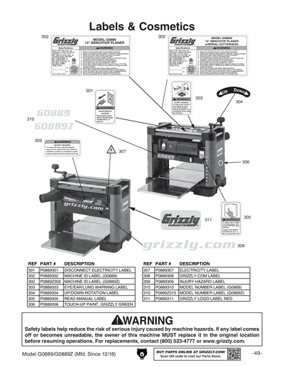 Parts for G0889 13