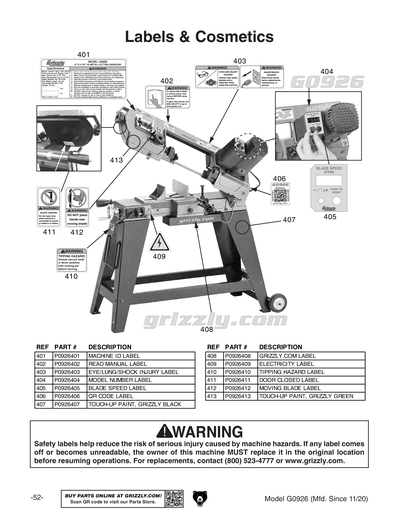 GROB NS-18 Metal Band Saw Operator & Parts Manual – Model 1341, OEM Documentation