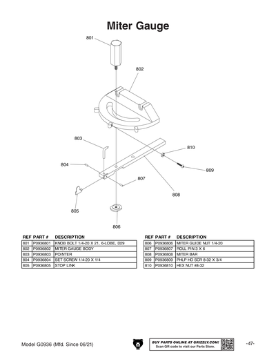 Part Diagram for G0936