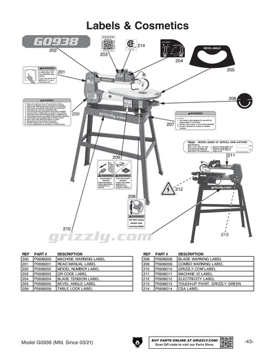 Part Diagram for G0938