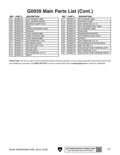 Part Diagram for G0939