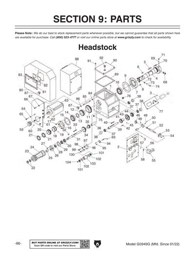 Parts for G0949G 12