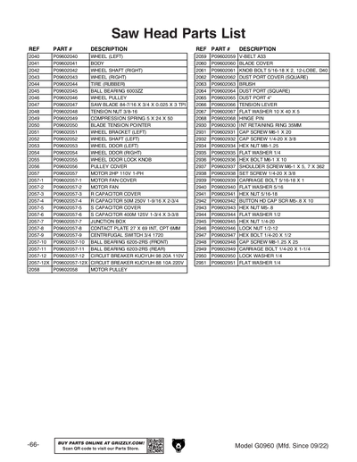 Part Diagram for G0960