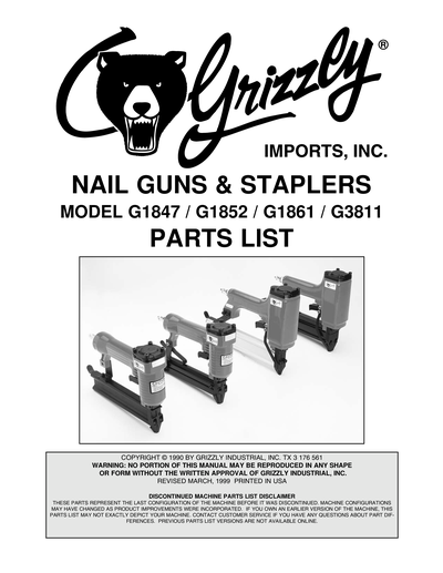 Parts for G1861 Super Brad Nailer - Red - Grizzly Industrial, Inc.