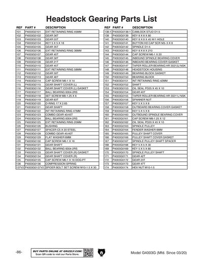 Part Diagram for G4003G