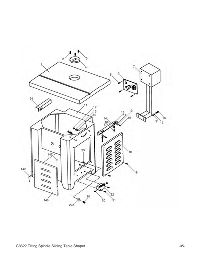 Parts for G8622 5 HP Sliding Table Shaper with Tilting Spindle