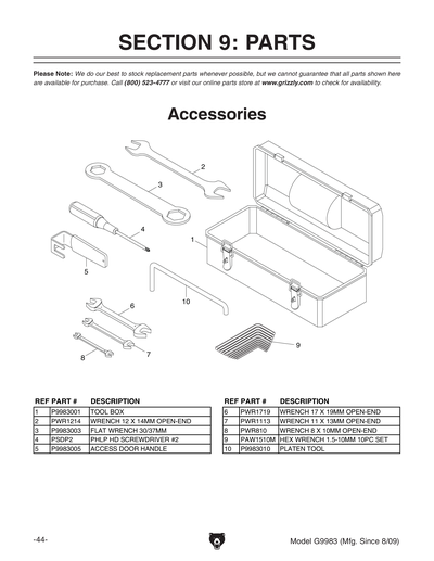 Parts for G9983 15