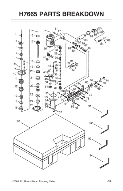 Parts for H7665 21-Degree Framing Nailer - Grizzly Industrial, Inc.