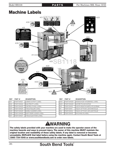 Part Diagram for SB1118