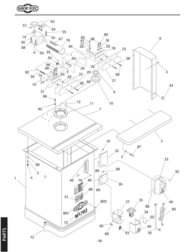 Parts for W1702 3 HP Shaper - Grizzly Industrial, Inc.