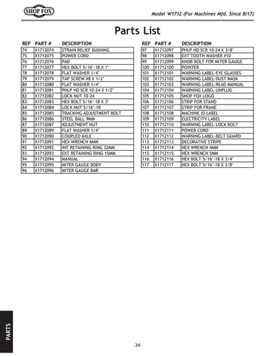Parts for W1712 6