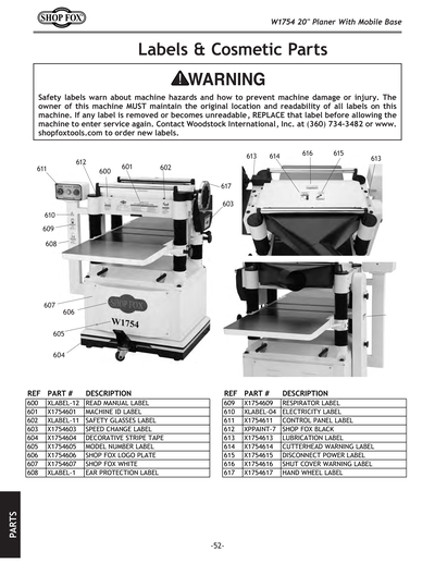 Parts for W1754 20