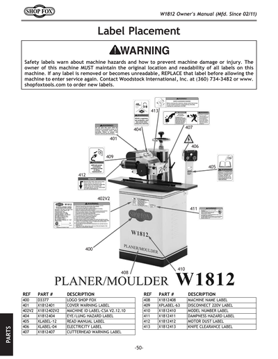 Parts for W1812 2 HP 7