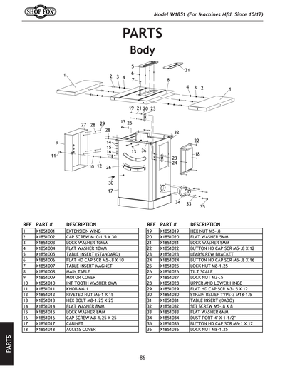 Parts for W1851 2 HP 10