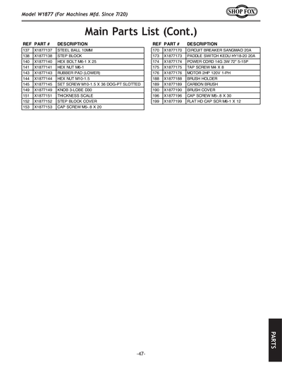 Parts for W1877 13
