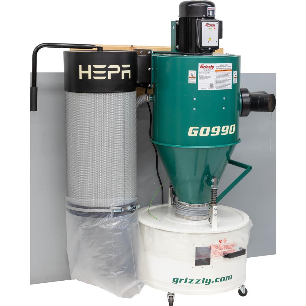 Grizzly G0990 - 1-1/2 HP HEPA Wall-Mount Cyclone Dust Collector