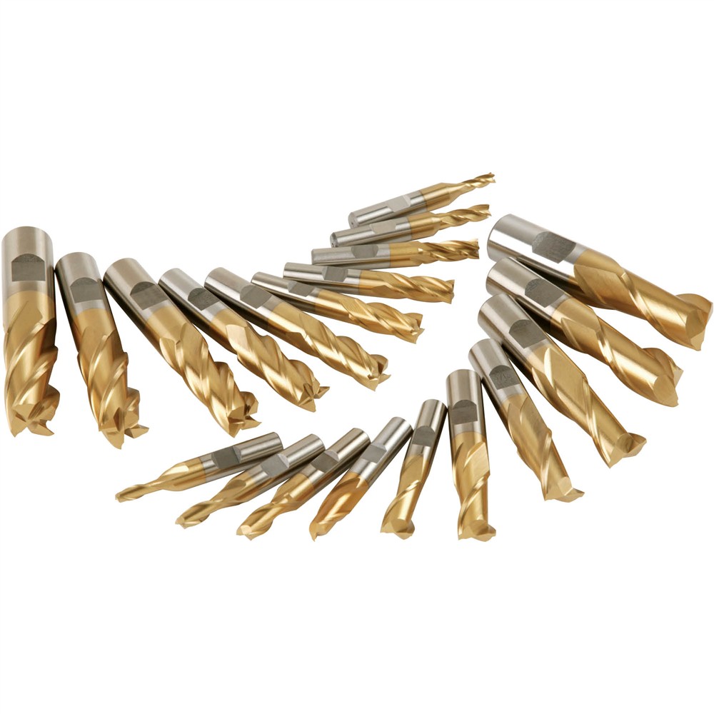 Grizzly G9760 - HSS TiN Coated 2 and 4 Flute End Mills, 20 pc. Set