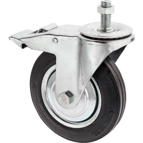 Image for Steelex D2549 - 6-1/4" Black Rubber Swivel Caster w/ Brake, Threaded