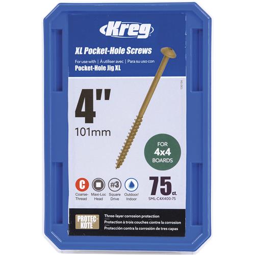 Image for Kreg T33348 - XL Pocket-Hole Screws 4" - 75 ct.
